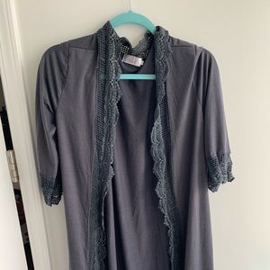 Grey lace cardigan. Length above the knee